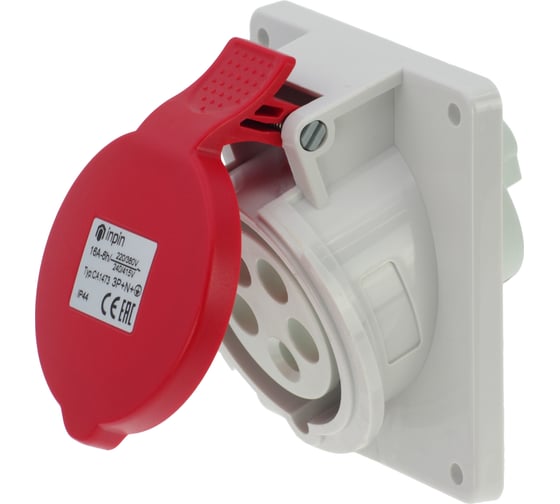 Изображение товара Встраиваемая наклонная розетка INPIN 16A/400V/3P+N+E/IP44, фланец 92x100 CA1473
