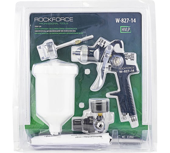 Изображение товара Краскораспылитель с верхним пластиковым бачком, регулятором давления и дополнительной дюзо Rockforce RF-W-827-14(51349)