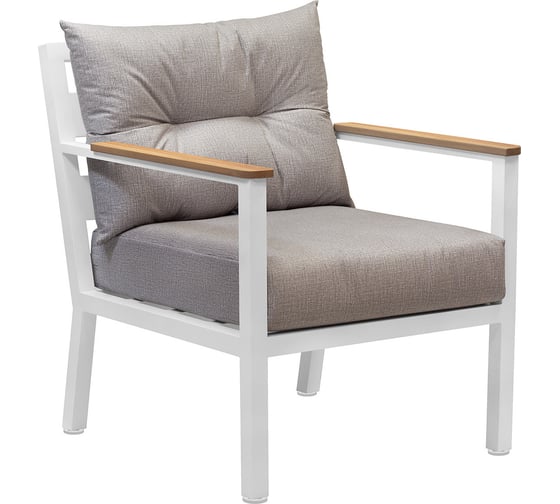 Изображение товара Уличное кресло GreenWeen SANTORINI c подушками из велюра светло-серого цвета, каркас белый, алюминий, 700x870x820 мм GW-AL-SANTORINI-CH-800W