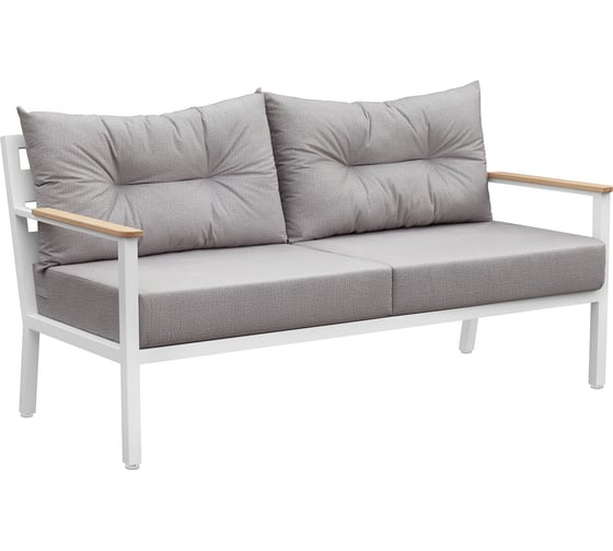 Изображение товара Уличный диван GreenWeen SANTORINI c подушками из велюра светло-серого цвета, белый каркас из алюминия, 1800x870x820 мм GW-AL-SANT-SOFA-1800W