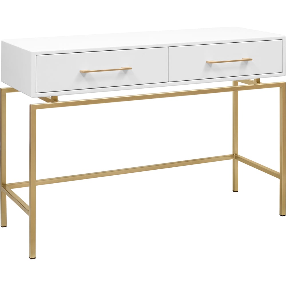 Изображение товара Консоль GreenWeen KARIN 1100x400x800, белый МДФ, золотой каркас, 2 ящика