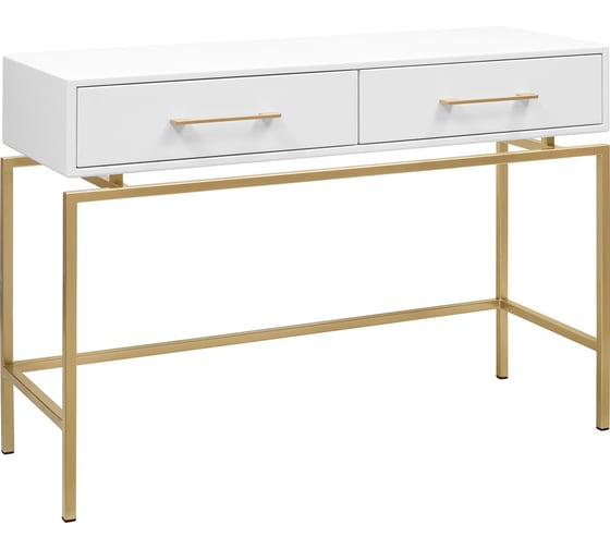 Изображение товара Консоль GreenWeen KARIN 1100x400x800, золотой каркас, верх МДФ, цвет SNOW WHITE, 2 ящика GW-KONS-KARIN-1100G-SW