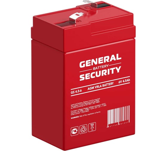 Изображение товара Аккумуляторная батарея General Security GS4.5-6 6В, 4.5 Ач УТ-00001382