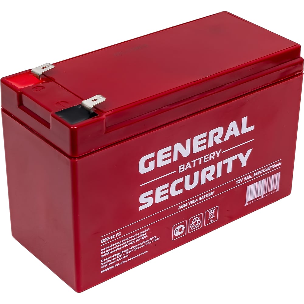 Изображение товара Аккумуляторная батарея General Security GS9-12 F2 12В 9 Ач