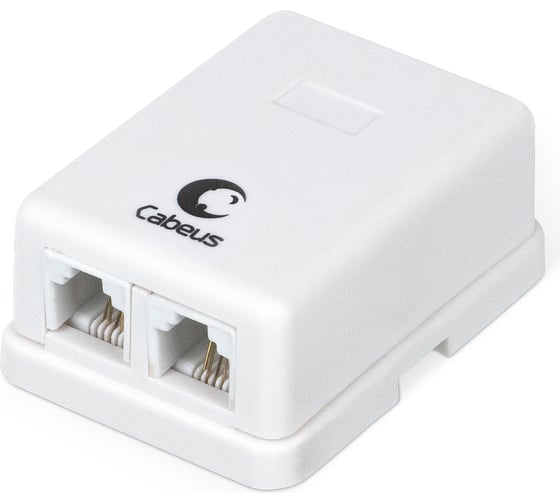 Изображение товара Двойная внешняя телефонная розетка RJ-12(6P4C) Cabeus белая WS-6P4C-TEL-2