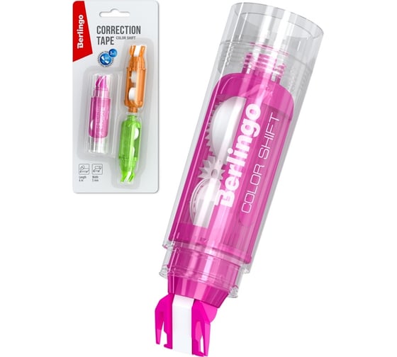 Изображение товара Корректирующая лента Berlingo color shift 2 сменных картриджа в комплекте, 5 мм х 6 м, блистер с европодвесом FKs_06031