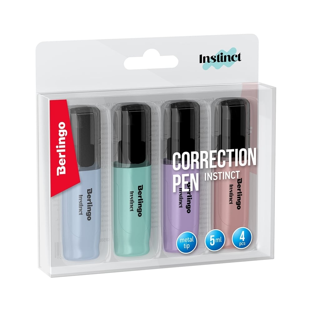 Изображение товара Корректирующий карандаш Berlingo instinct 5 мл металлический наконечник 4 шт в pet боксе