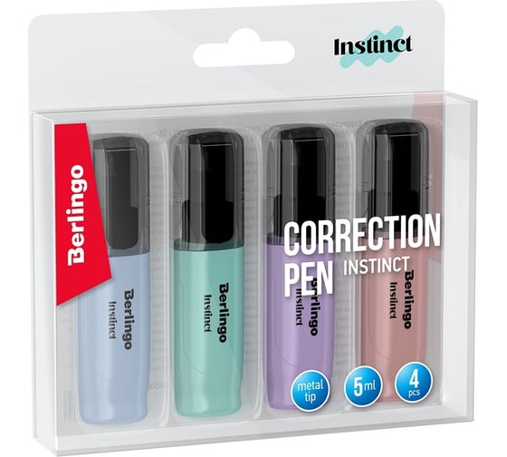 Изображение товара Корректирующий карандаш Berlingo instinct 05 мл, металлический наконечник, 4 шт. в pet боксе, европодвес KR515_4