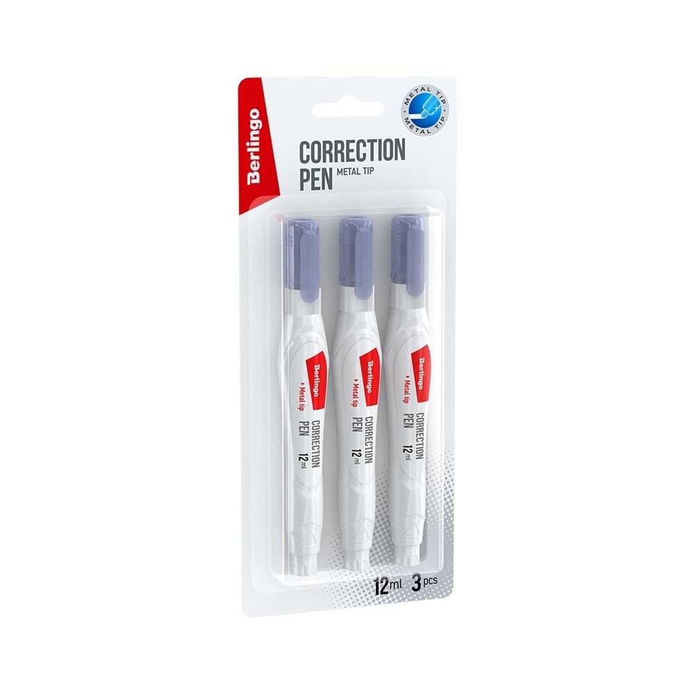Изображение товара Корректирующий карандаш Berlingo 12 мл, металлический наконечник, 3 шт, блистер, европодвес KR_12005_3