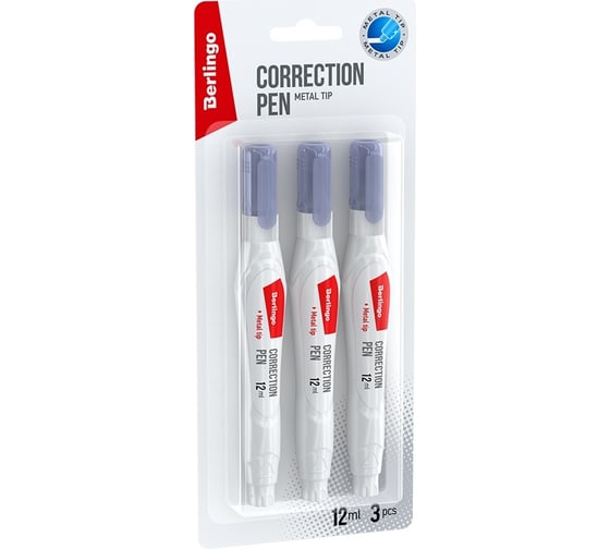 Изображение товара Корректирующий карандаш Berlingo 12 мл, металлический наконечник, 3 шт, блистер, европодвес KR_12005_3