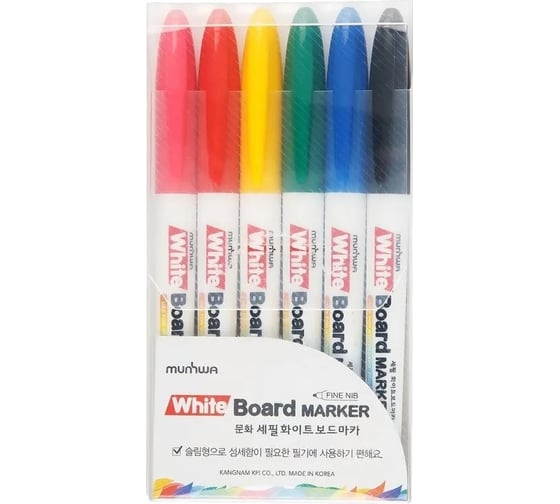 Изображение товара Набор маркеров для белых досок Munhwa 6 цветов, пулевидный, 2 мм, 1 шт в упаковке FWBM6