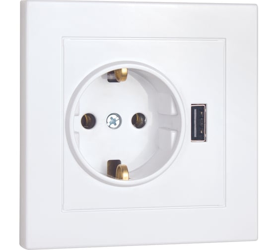 Изображение товара Розетка Nilson 220В, с заземляющим контактом + USB, зарядка 2,1А, 1 порт, moda белый, 21112090