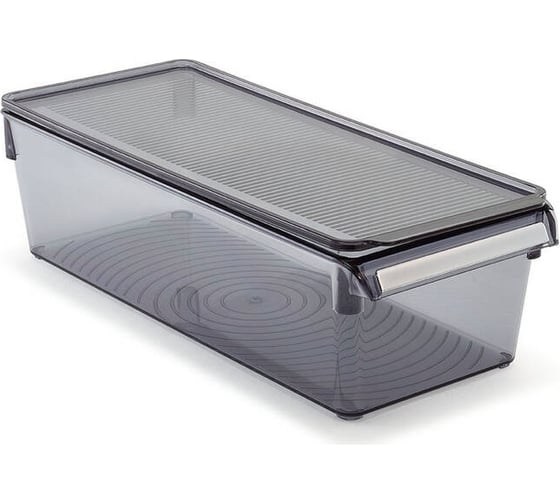 Изображение товара Контейнер для холодильника или шкафа PRIMANOVA с крышкой, прозрачный-чёрный, размер 36х15х10 см, материал акрил M-E27-20-25K