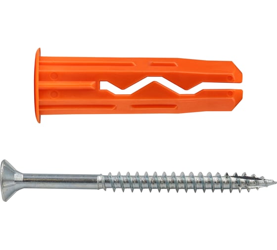 Изображение товара Универсальный нейлоновый дюбель ЕВРОПАРТНЕР оранжевый, multi pro, 10x40 мм, шуруп multi, потайная голова, неполная резьба, tx25, zn, 5x70 мм + бита tx, 6 шт. RB3 0143
