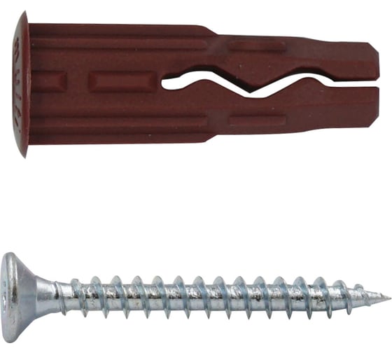 Изображение товара Универсальный нейлоновый дюбель ЕВРОПАРТНЕР коричневый, multi pro, 5x20 мм, шуруп multi, потайная голова, tx15, zn, 3,5x25 мм + бита tx, 45 шт. RB3 0128