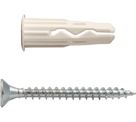 Изображение товара Универсальный нейлоновый дюбель ЕВРОПАРТНЕР белый, multi pro, 6x25 мм, шуруп multi, потайная голова, tx15, zn, 4x45 мм, бита tx, 30 шт. RB3 0133