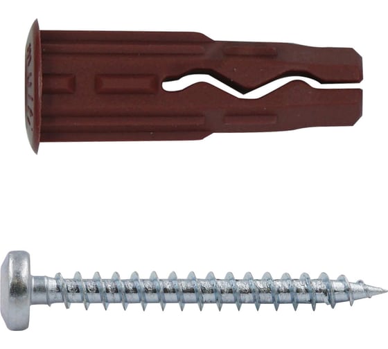 Изображение товара Универсальный нейлоновый дюбель ЕВРОПАРТНЕР коричневый, multi pro, 5x20 мм, шуруп multi, полукруглая голова, tx15, zn, 3,5x30 мм, бита tx, 45 шт. RB3 0130