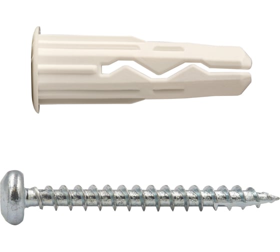 Изображение товара Универсальный нейлоновый дюбель ЕВРОПАРТНЕР белый, multi pro, 6x25 мм, шуруп multi, полукруглая голова, tx15, zn, 4x35 мм, бита tx, 30 шт. RB3 0135