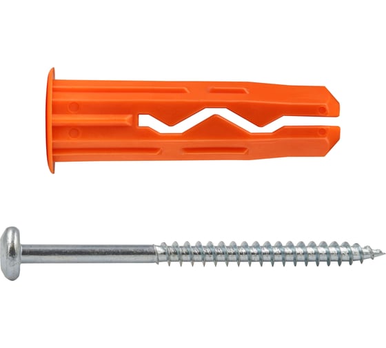 Изображение товара Универсальный нейлоновый дюбель ЕВРОПАРТНЕР оранжевый, multi pro, 10x40 мм, шуруп multi, полукруглая голова, неполная резьба, tx25, zn, 5x70 мм, бита tx, 6 шт. RB3 0144