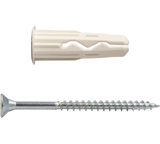Изображение товара Универсальный нейлоновый дюбель ЕВРОПАРТНЕР белый, multi pro, 6x25 мм, шуруп multi, потайная голова, неполная резьба, tx25, zn, 4,5x50 мм, бита tx, 25 шт. RB3 0134