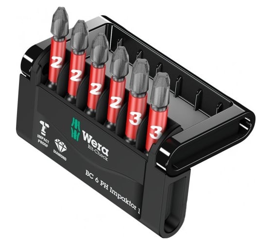 Изображение товара Набор бит Mini-Check Impaktor 851/4 IMP DC 4 шт x PH2, 2 шт x PH3, 50 мм WERA WE-057691