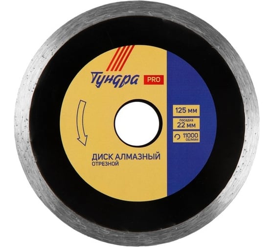 Изображение товара Диск алмазный отрезной PRO 125x22 мм, сплошной, мокрый рез ТУНДРА 9304884