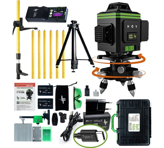Изображение товара Профессиональный лазерный уровень LT L16-360B + штатив 4.8 м + тренога 1.5 м усиленная + приемник (отражатель) лазерного луча L16-360B/4.8м/1.5м-УС/ОТР