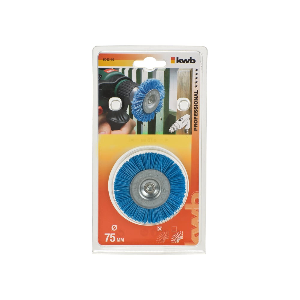 Изображение товара Плоская нейлоновая щетка 75 мм с хвостовиком 6 мм легкая и мягкая KWB 6043-10