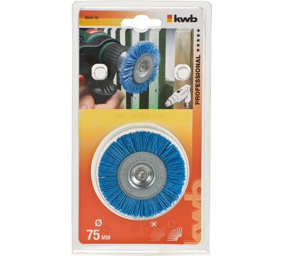 Изображение товара Щетка плоская нейлоновая (75 мм; хвостовик 6 мм; мягкая) KWB 6043-10