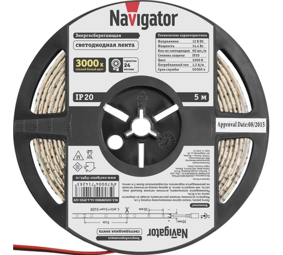 Изображение товара Лента Navigator СД 71 426 NLS-5050WW60-14.4-IP20-12V R5 5 м 71426