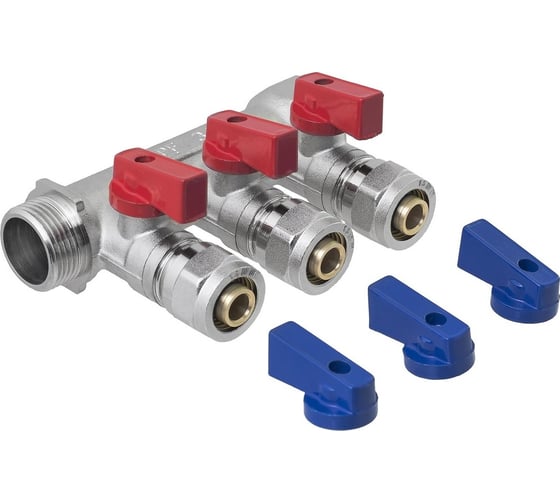 Изображение товара Коллектор MasterProf 3/4" в/н с отсекающими кранами на 3 выхода 1/2" н + евроконус 16 х 1/2" ИС.071092