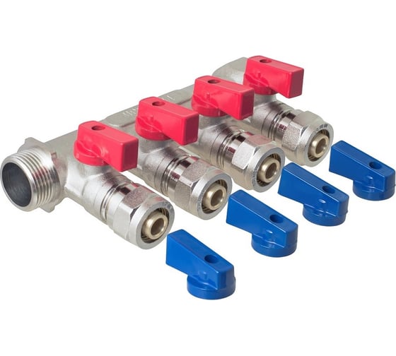 Изображение товара Коллектор для металлопластиковых труб с отсекающими кранами MPF 4 выхода х 3/4"х16 мм ИС.071093