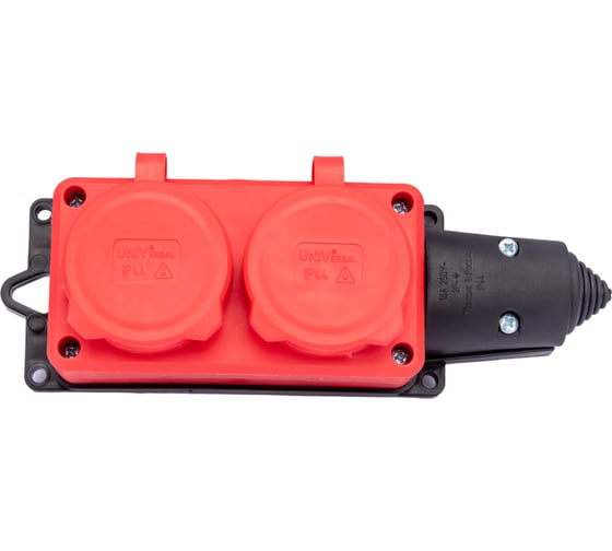 Изображение товара 2-х местная однофазная колодка UNIVersal с заглушками компакт c заземлением каучук 16А 250В ip44 цвет красный еврослот 3072