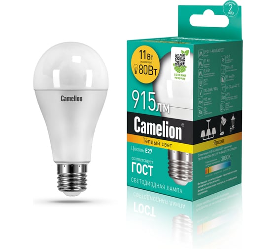 Изображение товара Светодиодная лампа 11Вт 220В Camelion LED11-A60/830/E27 12035