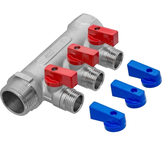 Изображение товара Коллектор с отсекающими кранами MPF 3 выхода х1" х1/2" наружная резьба ИС.071076