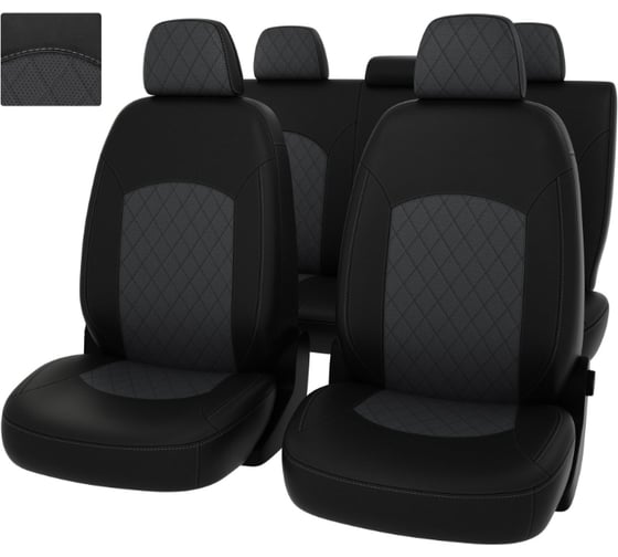 Изображение товара Чехлы PSV для VW Polo VI 2020 РОМБ отстрочка серая черно серая экокожа Оригинал 135032