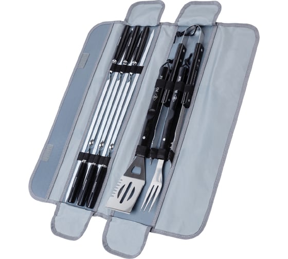 Изображение товара Набор для гриля Forester вилка , лопатка, щипцы, 6 шампуров 55 см, в чехле BBQ-9