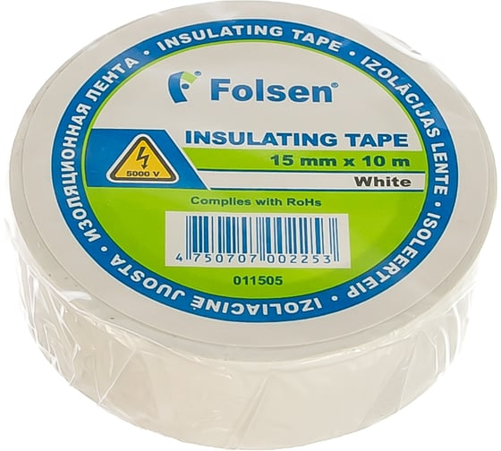 Изображение товара Изоляционная лента Folsen 15ммx10м белая 011505