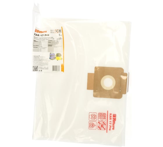 Изображение товара Мешки для пылесоса Karcher, Cleanfix ,Columbus, Taski трехслойные синтетические Filtero KAR 17 Pro 20л 5шт 05677