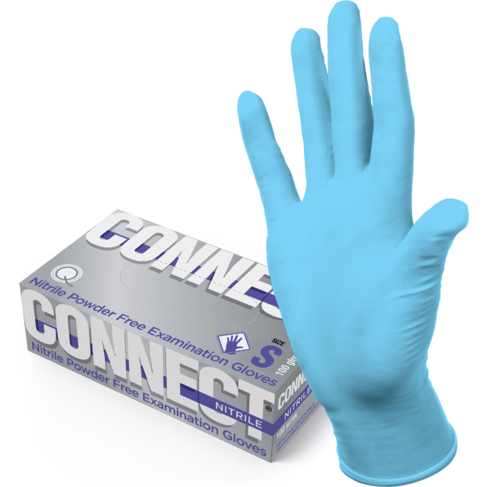 Нитриловые перчатки CONNECT, цвет голубой, размер S