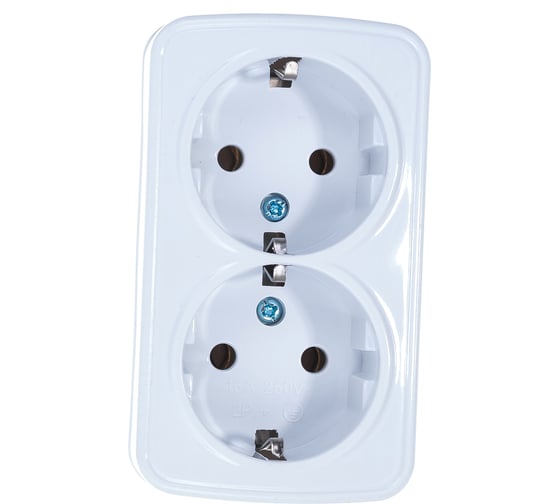 Изображение товара Двойная розетка с заземлением, белая UNIVersal Электра 0020