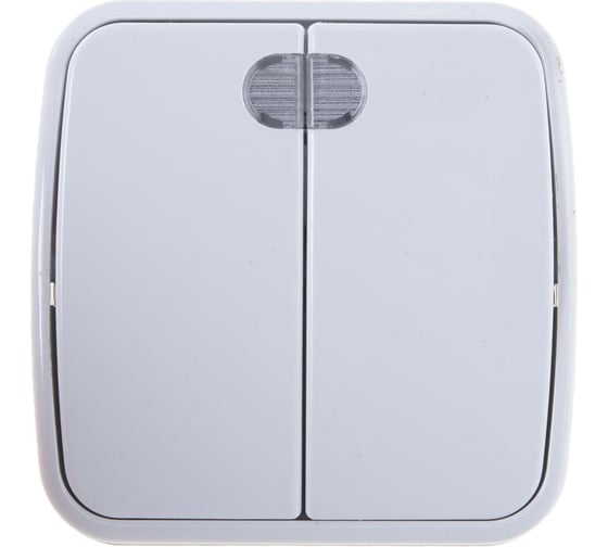 Изображение товара Двухклавишный выключатель с подсветкой Союз Электра о/у, 10А, 220В, белый (еврослот) 0030