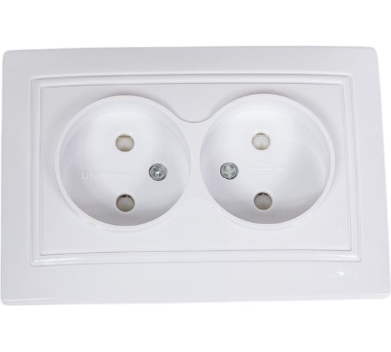 Изображение товара Двойная розетка без заземления с защитными шторками, белая UNIVersal Севиль C0048