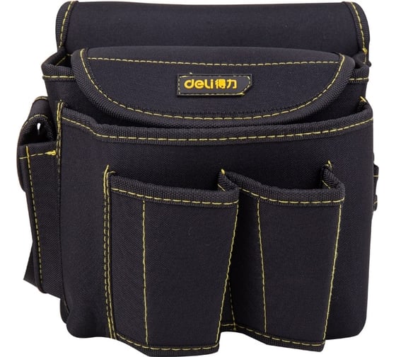 Изображение товара Поясная сумка монтажника, электрика для инструмента DELI DL-P4 с ремнем, 220x200x140 мм, 7 карманов, ткань оксфорд 600d, eva материал 111149
