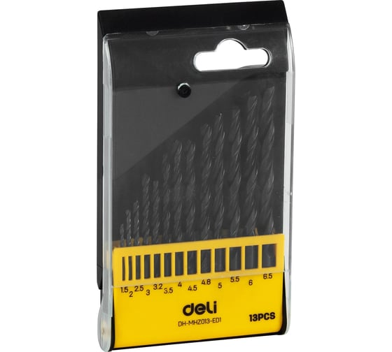 Изображение товара Набор сверл по металлу hss DH-MHZ013-ED1 1,5-6,5 мм, 13 шт, пластиковый кейс DELI 112191