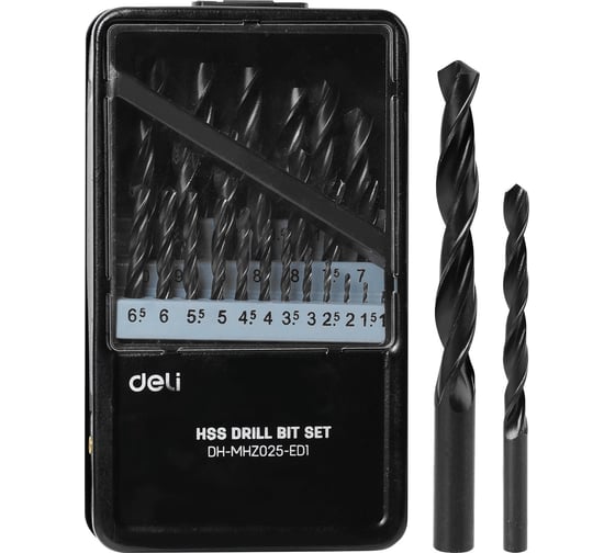 Изображение товара Набор сверл по металлу hss DH-MHZ025-ED1 1-13 мм, 25 шт, металлический кейс DELI 112193