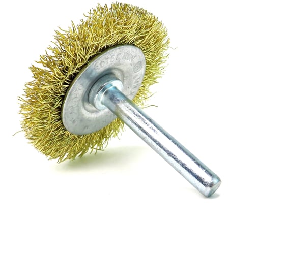 Изображение товара Щетка для дрели дисковая 50x8 мм, с хв-м 6 мм, гофрированная латунированная сталь 0.30 мм 13-176 EuroBrush EB-D50BS