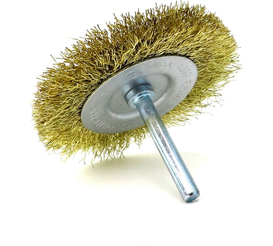 Изображение товара Щетка для дрели дисковая 75x10 мм, с хв-м 6 мм, гофрированная латунированная сталь 0.30 мм 13-178 EuroBrush EB-D75BS