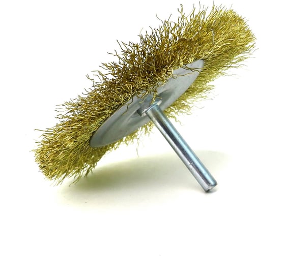 Изображение товара Щетка для дрели дисковая 100x10 мм, с хв-м 6 мм, гофрированная латунированная сталь 0.30 мм 13-179 EuroBrush EB-D100BS
