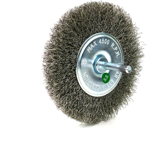 Изображение товара Щетка для дрели дисковая 100x10 мм, с хв-м 6 мм, гофрированная нержавеющая сталь 0.30 мм 13-174 EuroBrush EB-D100SS